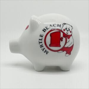 Vintage White Ceramic Heart Eyes Piggy Bank Myrtle Beach SC Travel Souvenir
